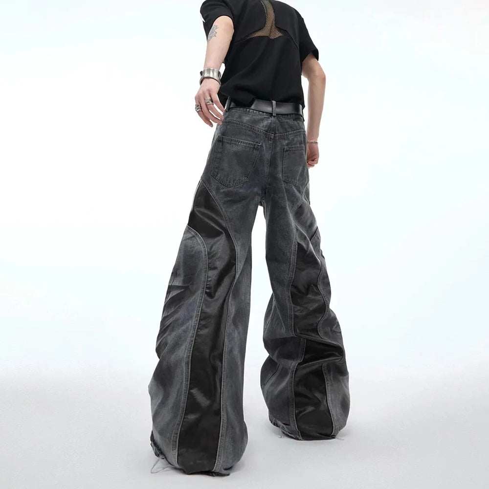 Mens Jeans Pu Leather Streetwear Fashion Trousers Men'S Wear