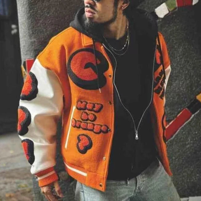 PU Leather Sleeves Oversized Bomber Jackets Men and Women Coats Streetwear