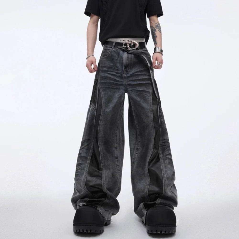Mens Jeans Pu Leather Streetwear Fashion Trousers Men'S Wear