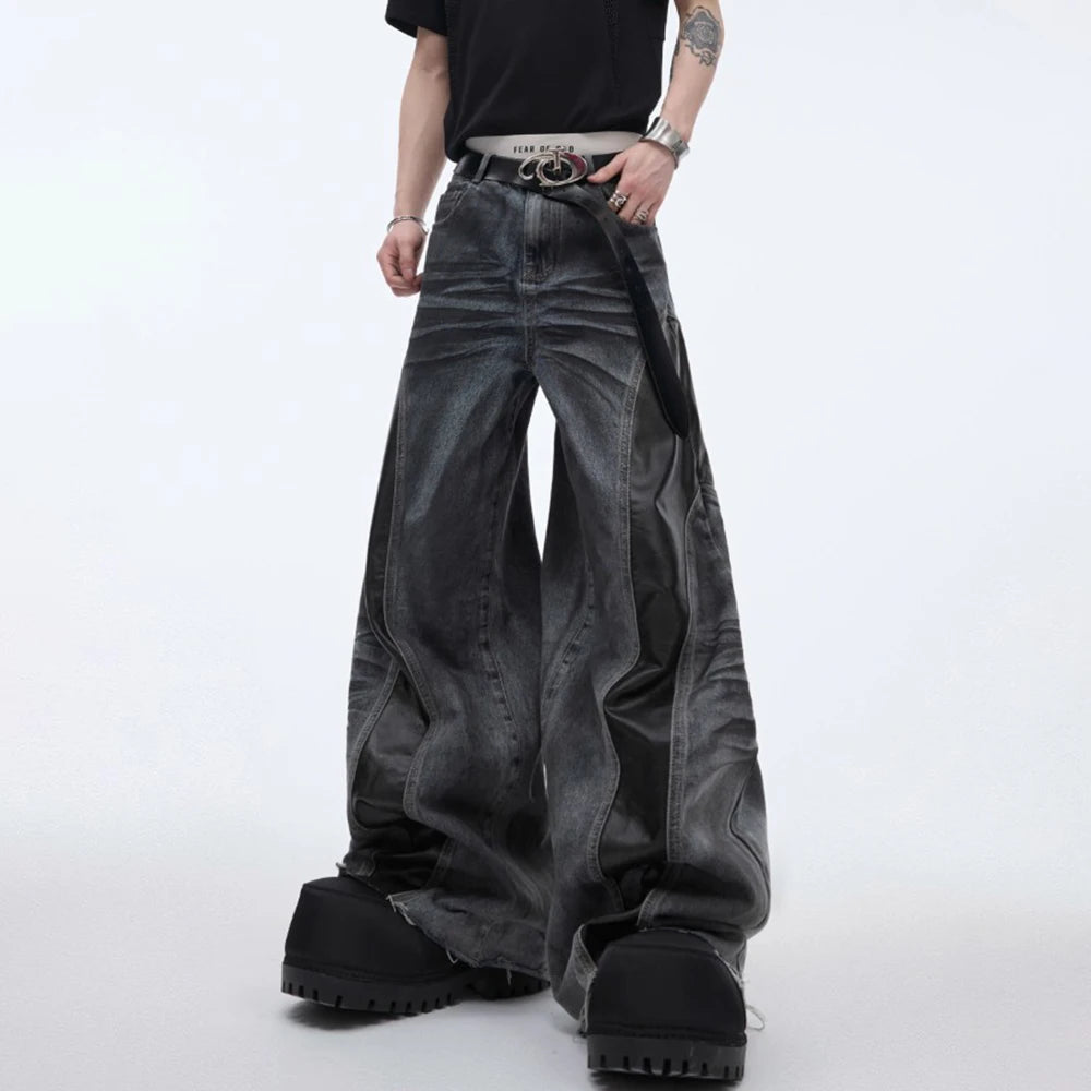 Mens Jeans Pu Leather Streetwear Fashion Trousers Men'S Wear