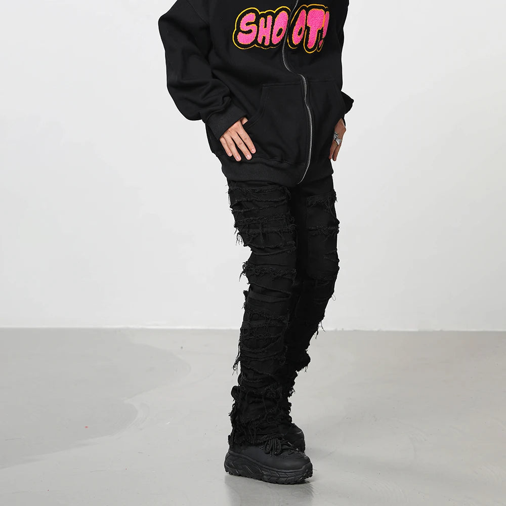 Ripped Skinny Jeans Men Streetwear black Denim Pants