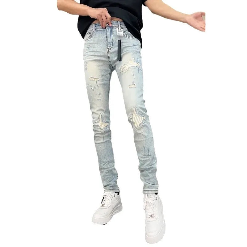 New Luxury Jeans for Men Fashion Slim Fit  Summer Casual Denim Trousers