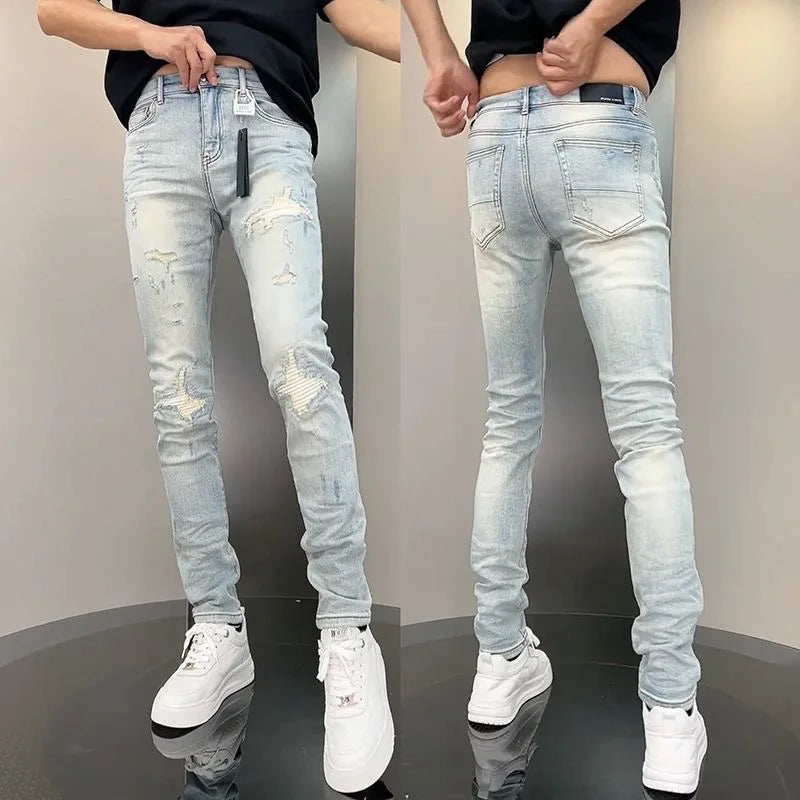 New Luxury Jeans for Men Fashion Slim Fit  Summer Casual Denim Trousers