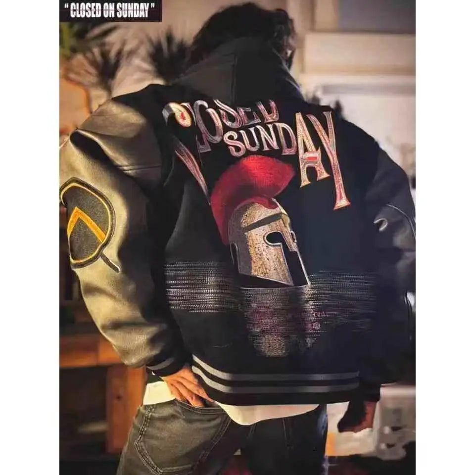 PU Leather Sleeves Oversized Bomber Jackets Men and Women Coats Streetwear