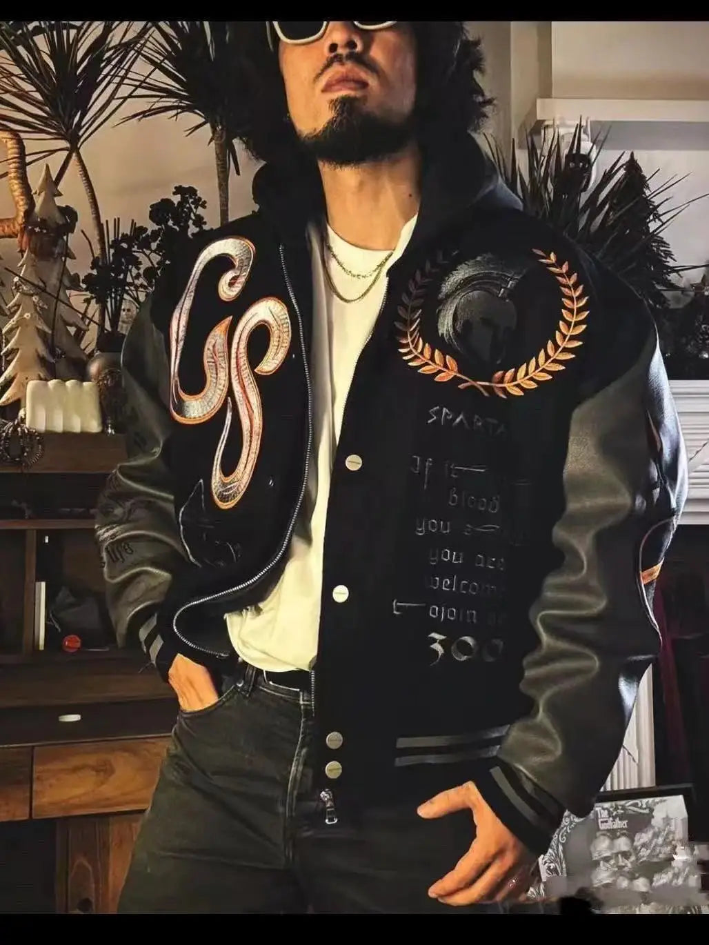 PU Leather Sleeves Oversized Bomber Jackets Men and Women Coats Streetwear