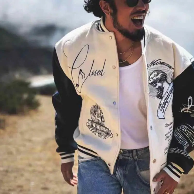 PU Leather Sleeves Oversized Bomber Jackets Men and Women Coats Streetwear