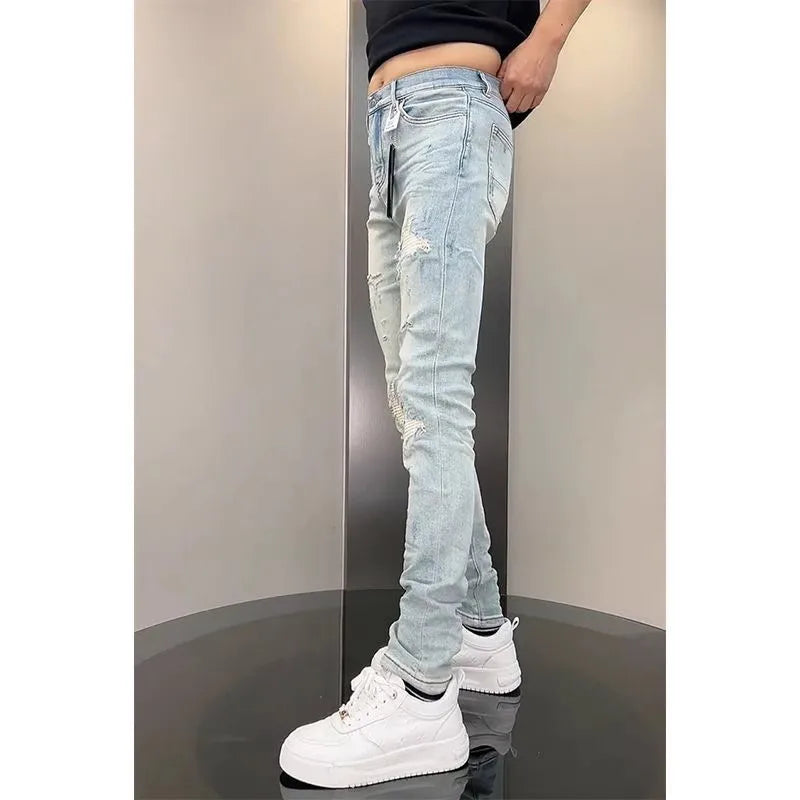 New Luxury Jeans for Men Fashion Slim Fit  Summer Casual Denim Trousers