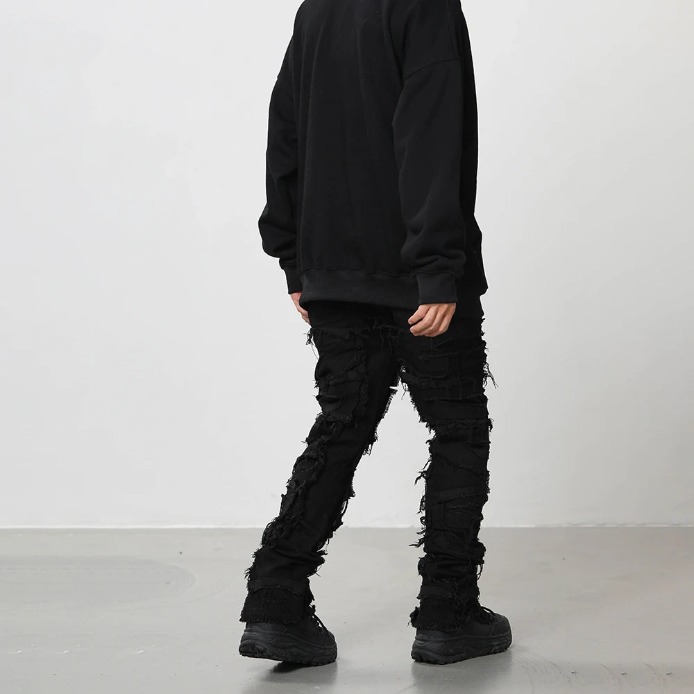 Ripped Skinny Jeans Men Streetwear black Denim Pants