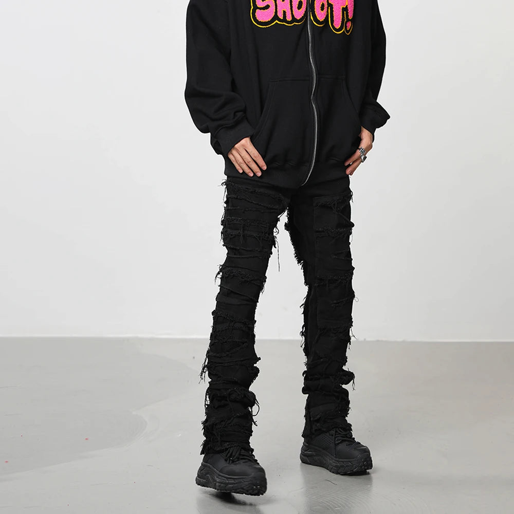 Ripped Skinny Jeans Men Streetwear black Denim Pants