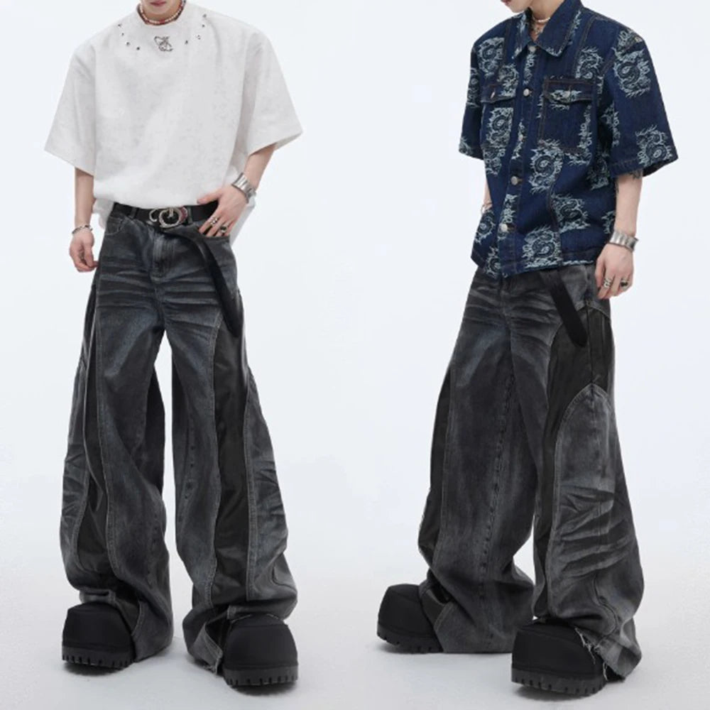 Mens Jeans Pu Leather Streetwear Fashion Trousers Men'S Wear