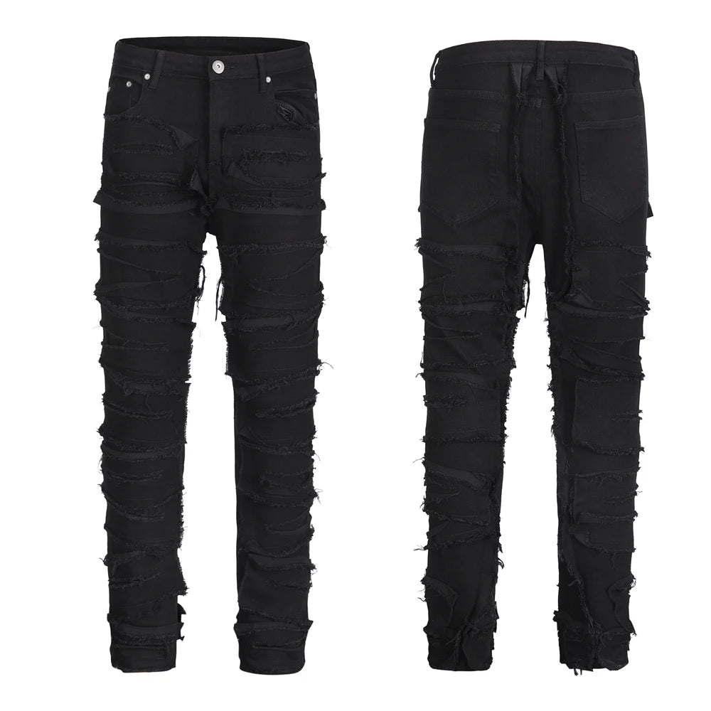 Ripped Skinny Jeans Men Streetwear black Denim Pants
