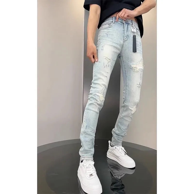 New Luxury Jeans for Men Fashion Slim Fit  Summer Casual Denim Trousers
